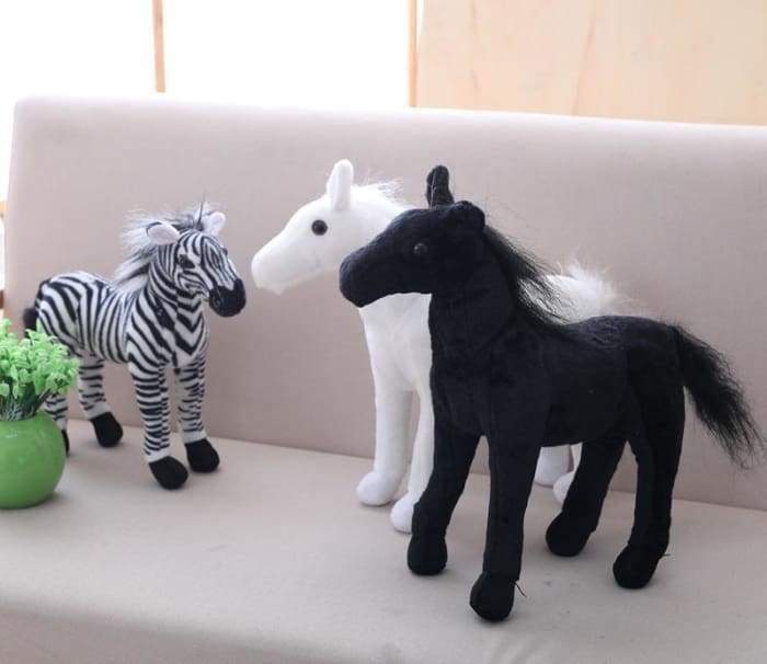 Plush Toy Doll Black Horse White Horse