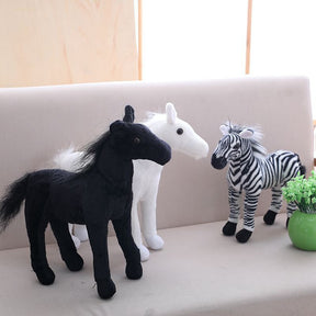 Plush Toy Doll Black Horse White Horse